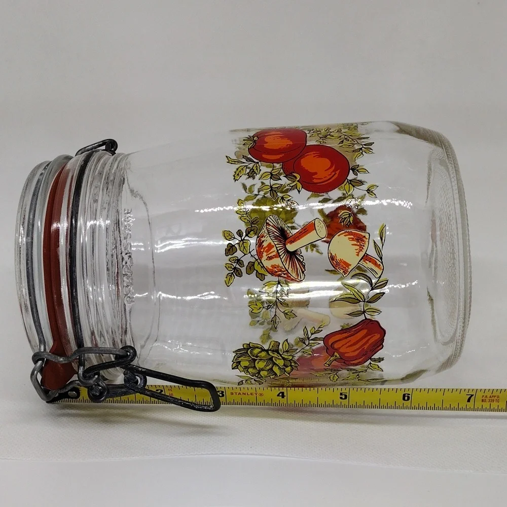 Vintage Arc France Spice‎ of Life Print Glass Hinged Canister 1 Liter